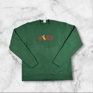 Custom ‘Nike’ Embroidered Grinch Forest Green Crewneck Sweatshirt, Size L